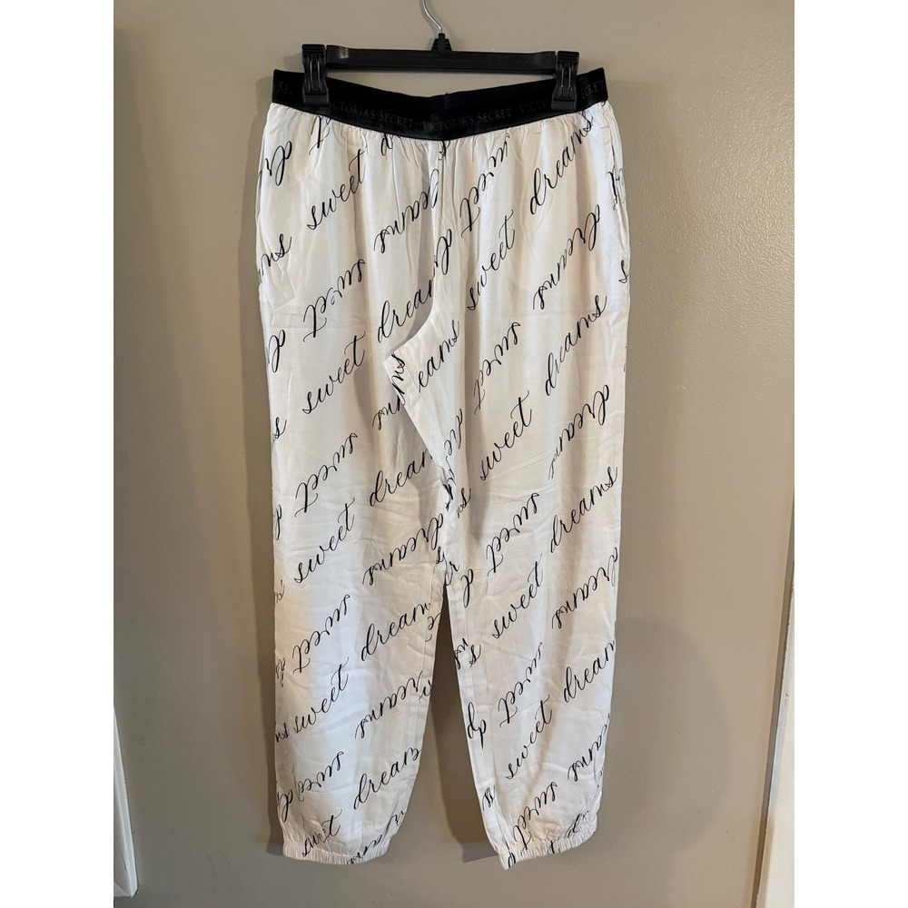 Victorias Secret Sweet Dreams Script Pajama Pants White Black Joggers Medium